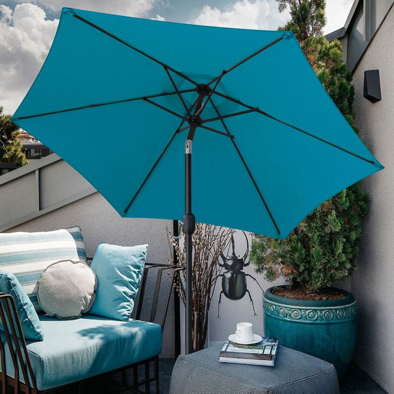 Parasol de marché inclinable 90 po Keiwarren, Bleu sarcelle