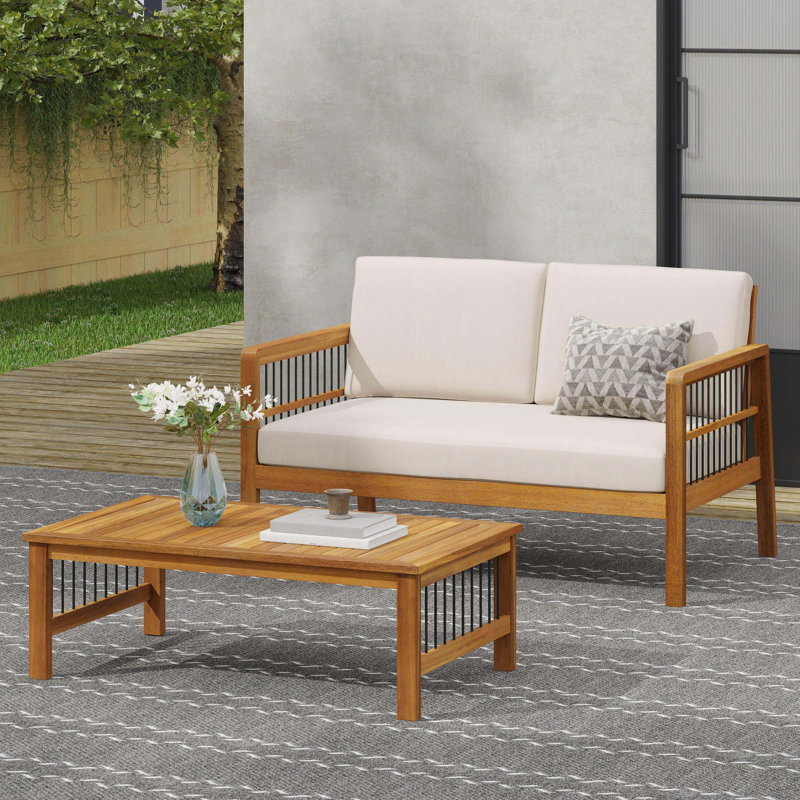 Ensembles de salle à manger de patio moderne, table de causeuse en bois d'acacia