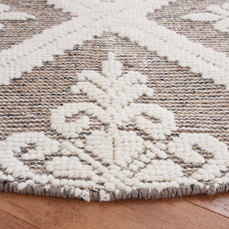 Tapis ivoire / brun en laine tissé à la main Damask, Rectangle 8 pi x 10 pi