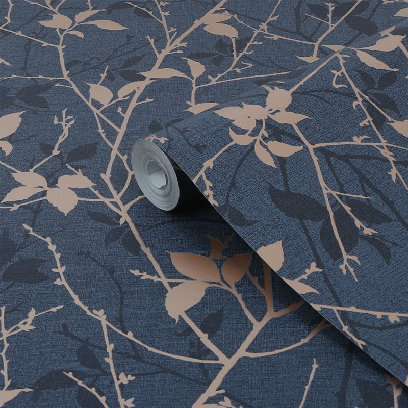 Double rouleau floral Grimbald, Bleu marine / cuivre