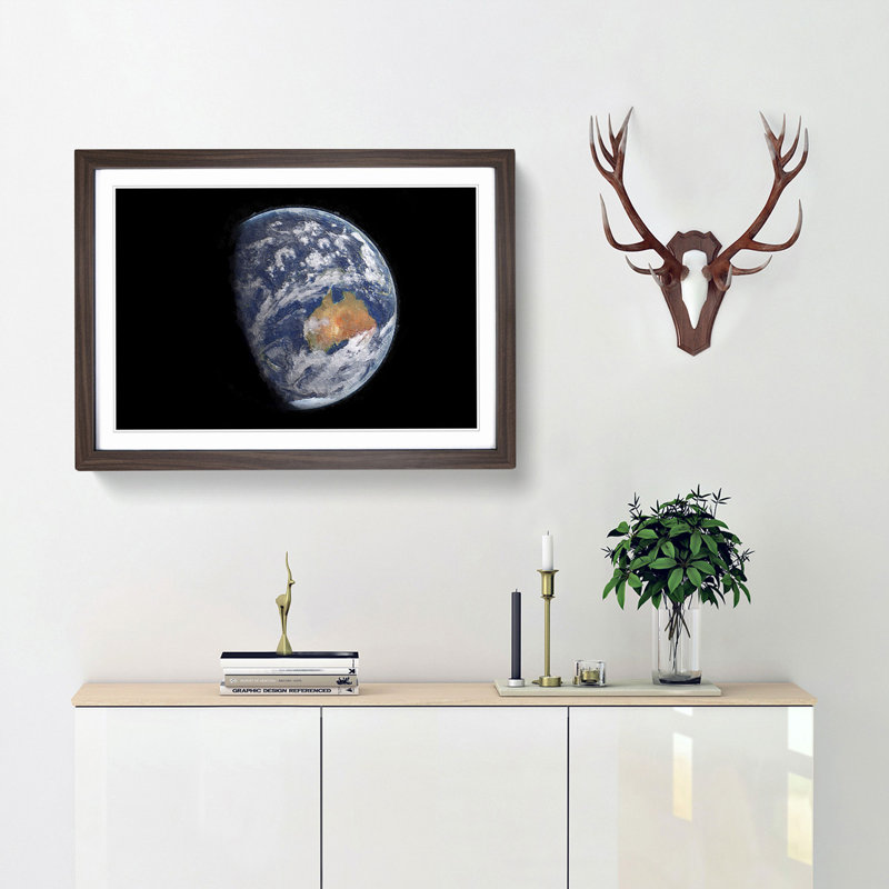 View of Planet Earth - Picture Frame Painting Print, 48cm H x 65cm W x 2cm D, Walnut Framed
