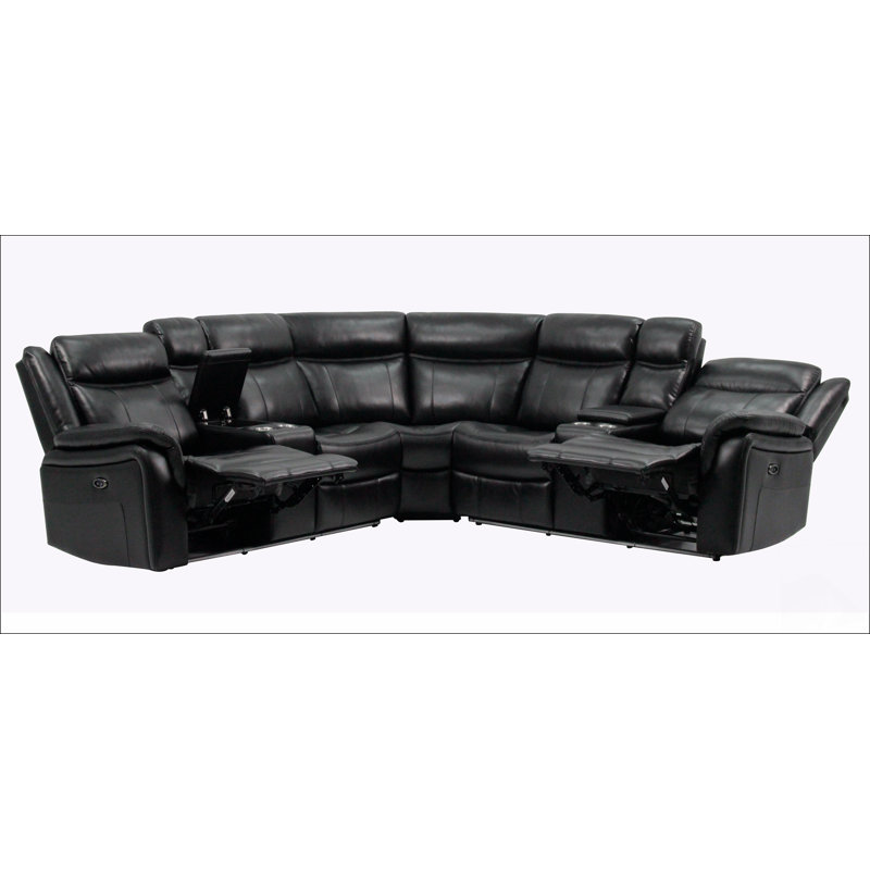 Jupiter Black Leather Sectional