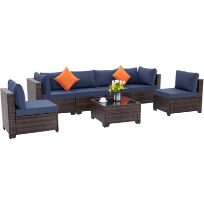 Ensemble de conversation en rotin 7 pièces, ensemble de conversation modulaire avec coussins, ensemble de mobilier d'extérieur 