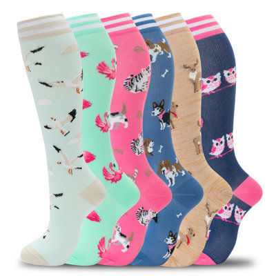 Compression Socks Women Men 6 Pairs, Knee High Best Support Circulation Socks-S