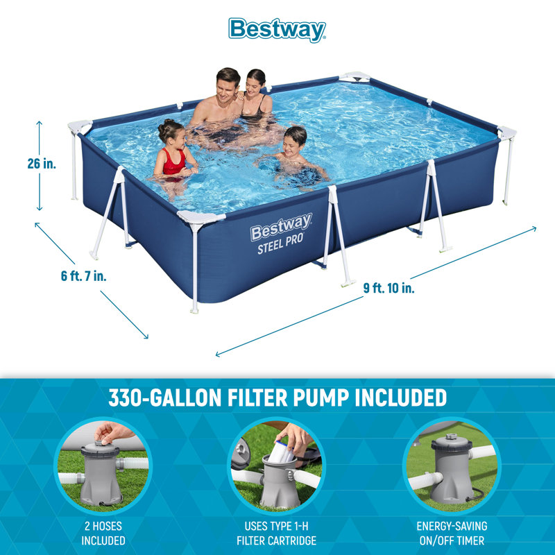 Bestway Steel Pro 9ft Blue Rectangular Above Ground Pool Set with Pump