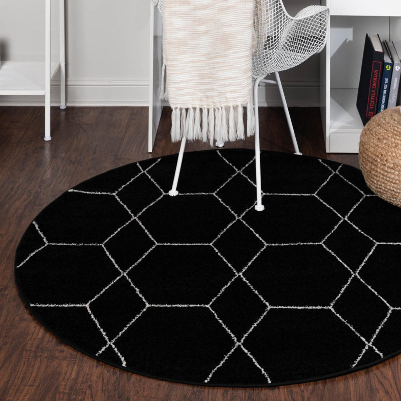 Tapis géométrique Debrodie, Rond 8 pi, Noir