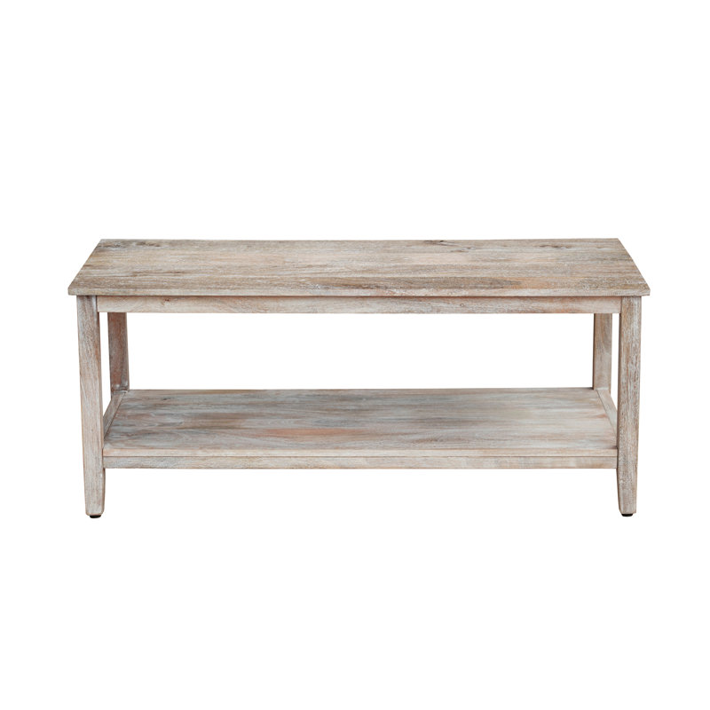 Donenfeld White Wash Coastal Solid Hand-Made Wood Rectangle Coffee Table