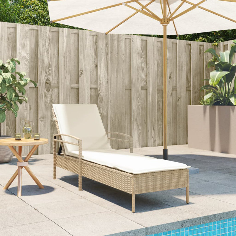 Dossier réglable standard Sun Lounger PE Rattan, Crème / blanc, Beige