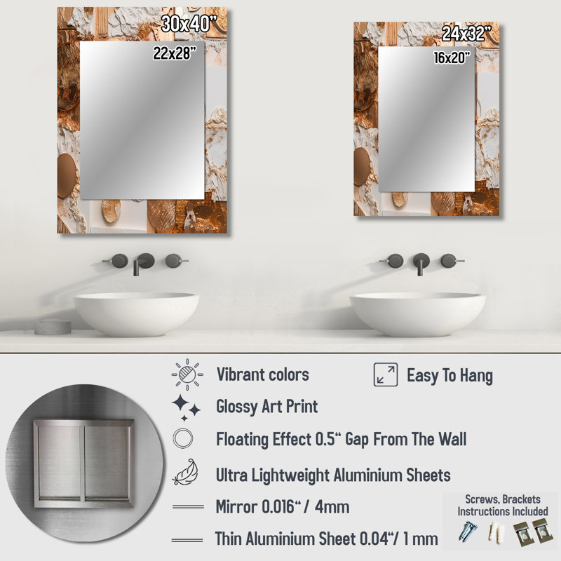 Gold And White Geometric Serenity I - Geometric Unique Wall Mirror Decor, Gold Large Mirror, Printed Metal Art, 32" x 24"