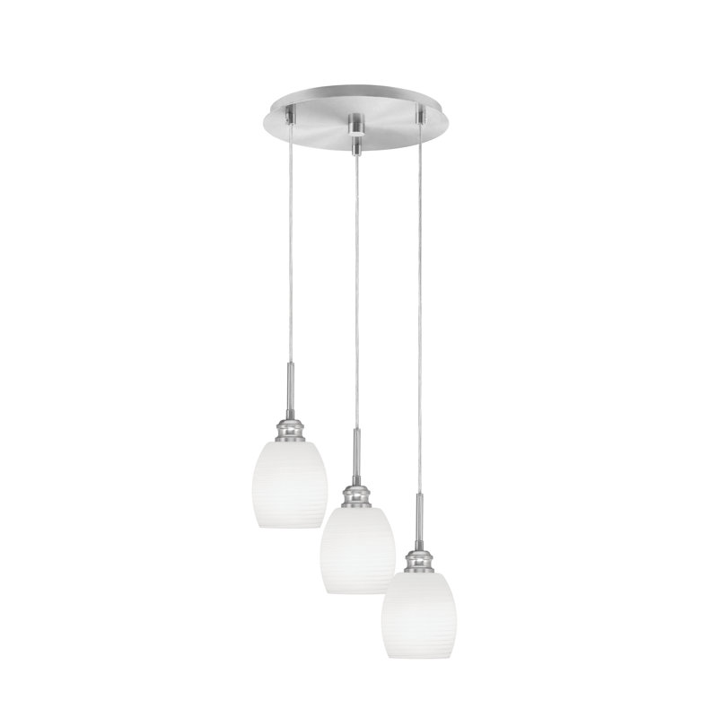 Edge 3 Light Cluster Pendalier With 5" Glass, Brushed Nickel