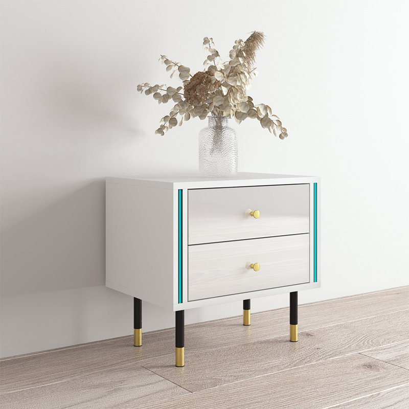 Table de chevet Cristal avec finition ultrabrillante, Blanc