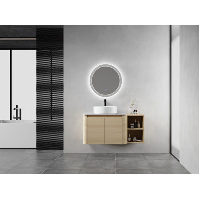 Meuble-lavabo mural 42 po avec lavabo d'art en céramique et 1 tablette de rangement, 2 portes à fermeture douce, emballage KD, contreplaqué