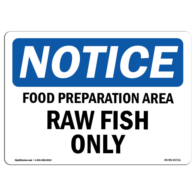 Signe de la zone de préparation des aliments avis - poisson cru seulement