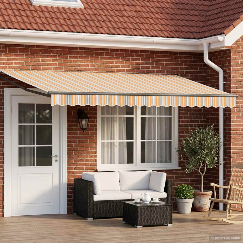 VidaXL Retractable, 500cm W x 300cm D, Yellow/Grey/Black Striped