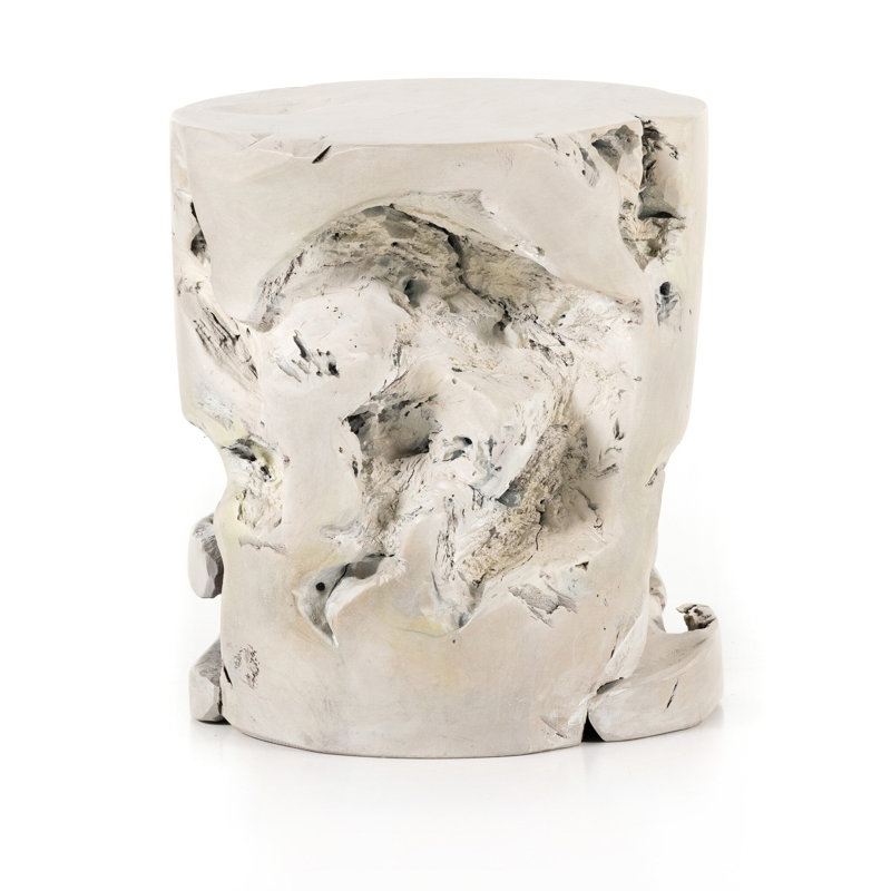 Atrakchi Accent Stool, Teak Stool-Ivory