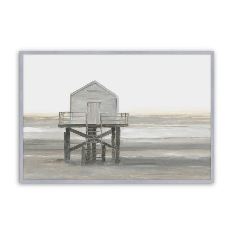 «Weathered Beach Outpost I» par Ethan Harper, reproduction d'art, Impression sur cadre ouvert sans papier mat, Argent argent