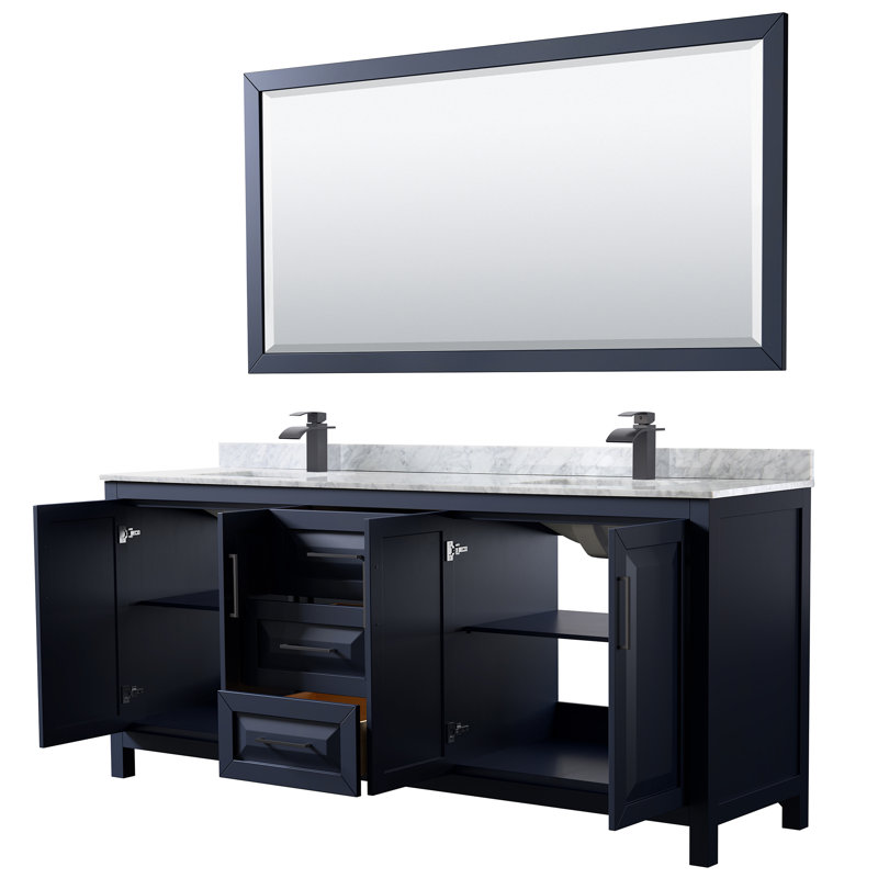 Daria 80'' W Double Vanity, Dark Blue, Carrara Cultured Marble, Brushed Gold