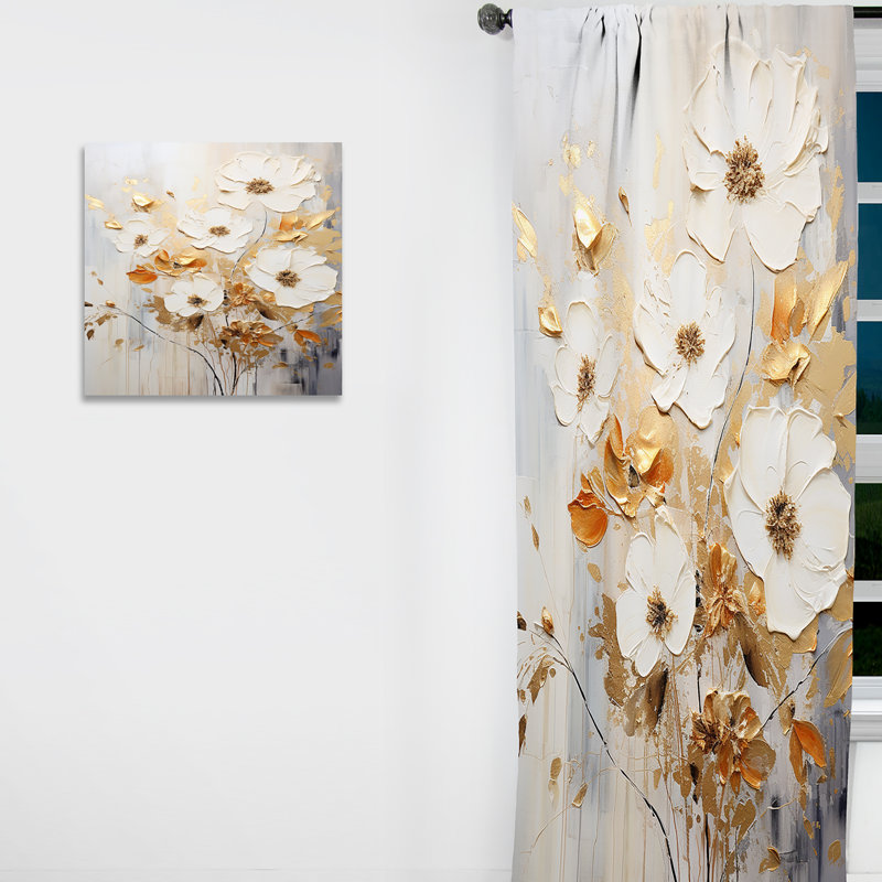 Beige And Blue Seasonal Flowers Collage - Traditional Velvet Curtain - Room Darkening - 1 panel, 52" W x 90" L