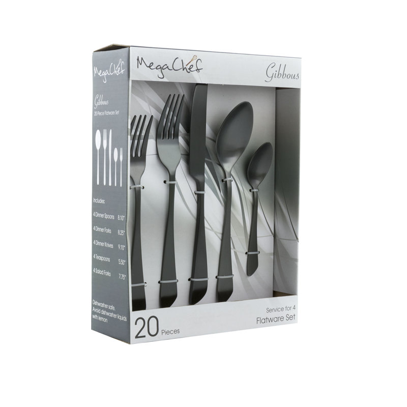 Mega Chef Gibbous Stainless Steel Flatware Set - Service for 4, Black