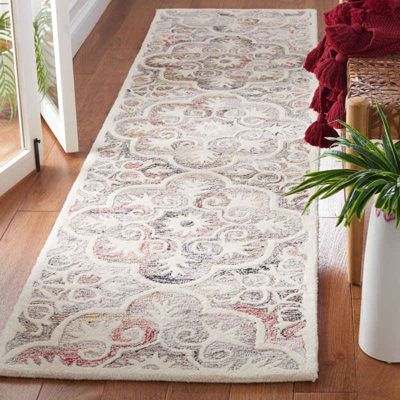 Tapis damassé en laine et en coton touffeté à la main Eliathas, Tapis de couloir 2 pi 3 po x 9 pi