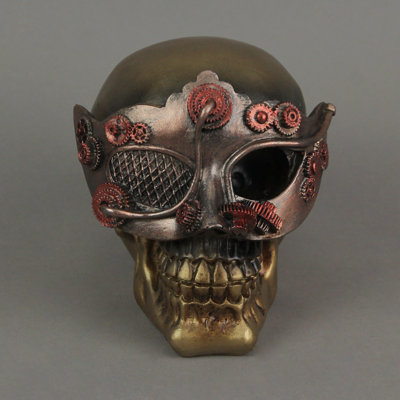 Figurine de crâne gothique steampunk en résine bronze pour décoration d'étagère, 14,6 cm de large