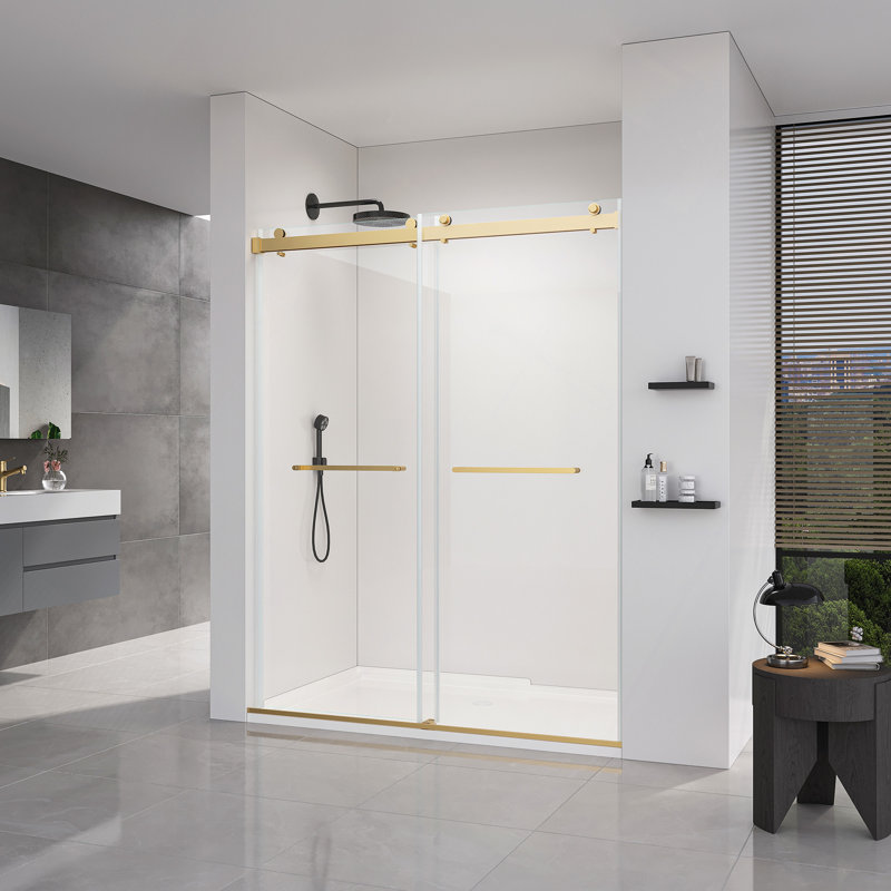 56-60*76" Double Sliding Frameless Soft-Close Shower Door With Premium(8Mm)Thick Tampered Glass And Easy-Cleaning Coating