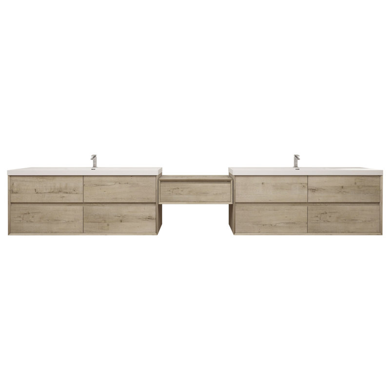 Meuble-lavabo mural 150 po avec évier en acrylique renforcé Aliki, Chêne