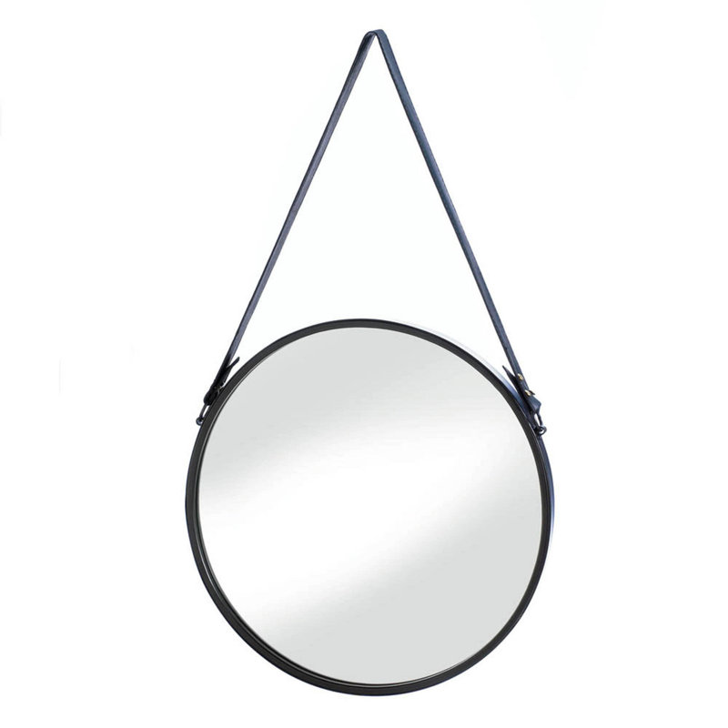 Miroir suspendu avec sangle en similicuir | Décoration murale ronde