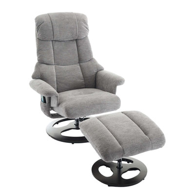 Ergonomic Recliner Chair with Ottoman, Modern 360° Swivel Lounge Chair with Footstool, Chenille Fabric, 5 Point Vibration Massage, Seat Heating & 140° Adjustable Backrest for Home or Office