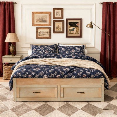 Wood Bed with 6 Storage Drawers