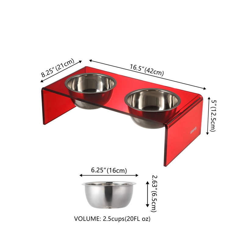 Mangeoire pour animaux Keaton, Petit (2,54 tasses / 20 oz liquides), Rouge / chrome