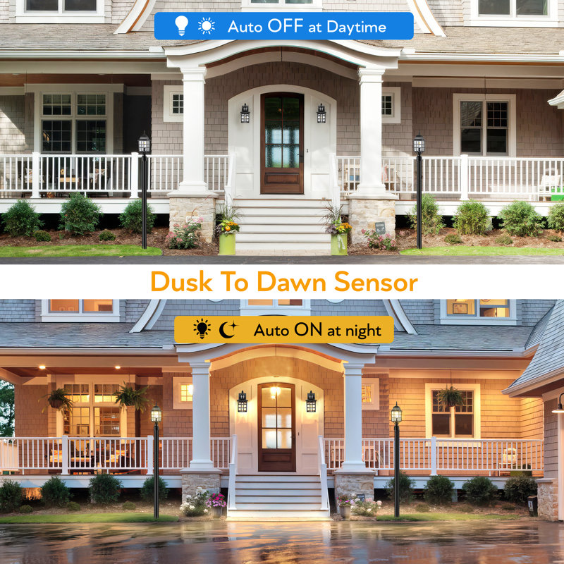Black Dusk-to-Dawn Outdoor Post Light with Pier Mount Base and Seeded Glass