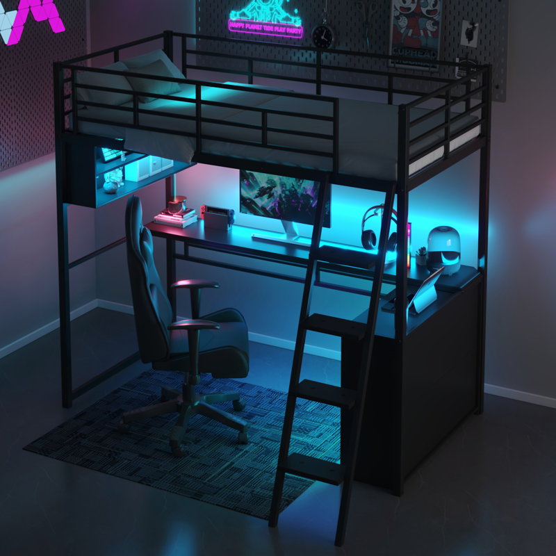 Lit mezzanine en métal avec DEL