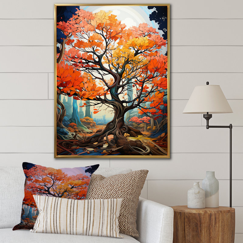 «Maple Tree Neon Vibrancy» sur toile, H 20 po x l 12 po x P 1 po, Cadre flottant doré