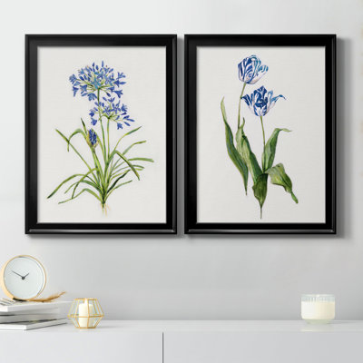 «Blue Lived Botanical I», ensemble de 2 reproductions d'art sur toile encadrées
