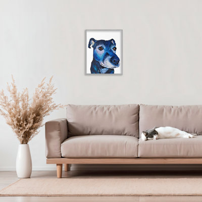 Giclée encadrée de chien bleu expressif, design par Tatiana Roberts