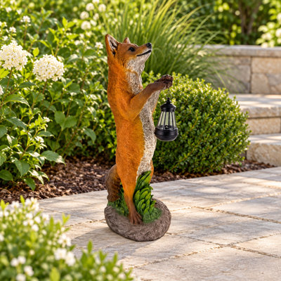 Fox Garden Statue with Solar Lantern
