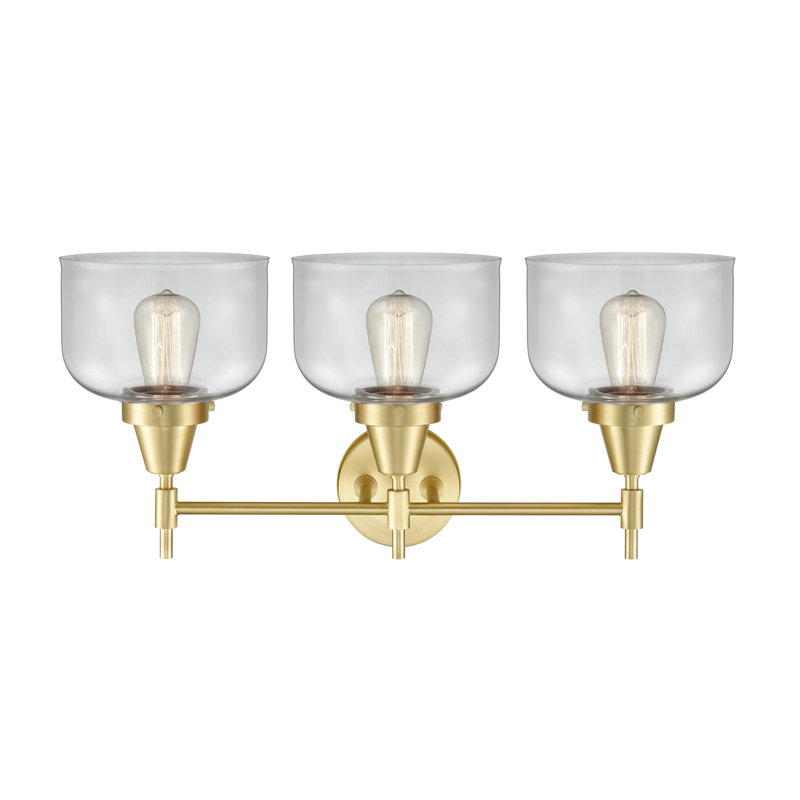Éclairage pour meuble-lavabo à 3 lumières à intensité variable Gayle, Laiton satiné, Ampoule DEL rétro 4 watts, Transparent