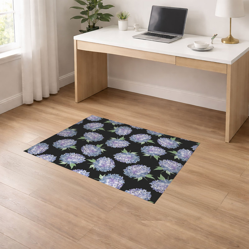 Tapis de bureau antidérapant Hydrangea Love, Gris anthracite, L 84 po x P 60 po