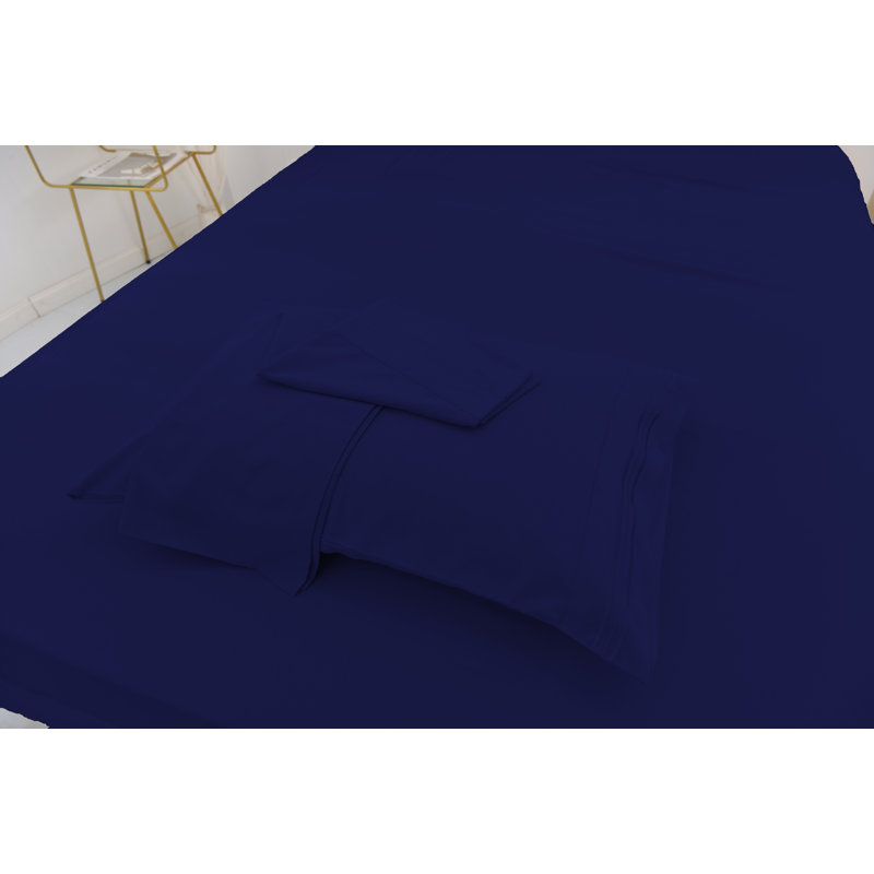 Ensemble de literie en rayonne de bambou, Bleu marine, Ensemble de draps pour très grand lit californien