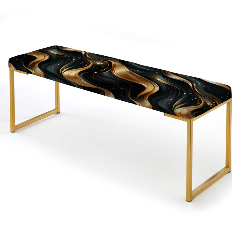 Midnight Charm Gold And Black - Marble Upholstered Gold Bench
