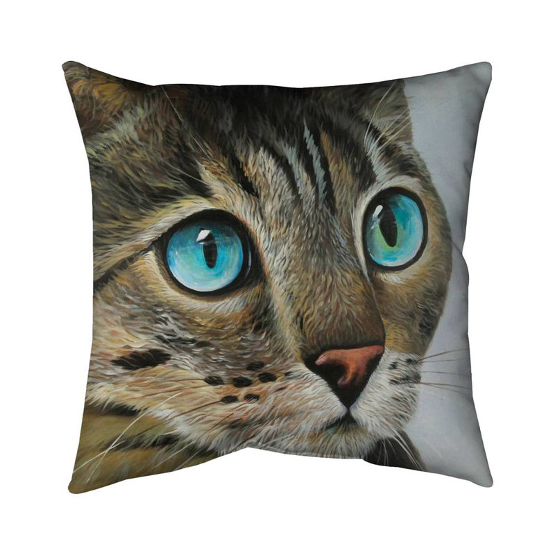 Curious cat portrait - 16"x16" Throw pillow cover - Poly twill - Print on demand, 16" H x 16" W