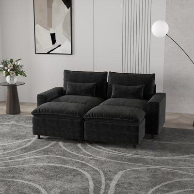 Canapé contemporain à 2 places en chenille profonde avec repose-pieds double et coussins lombaires - Confort polyvalent pour une vie moderne
