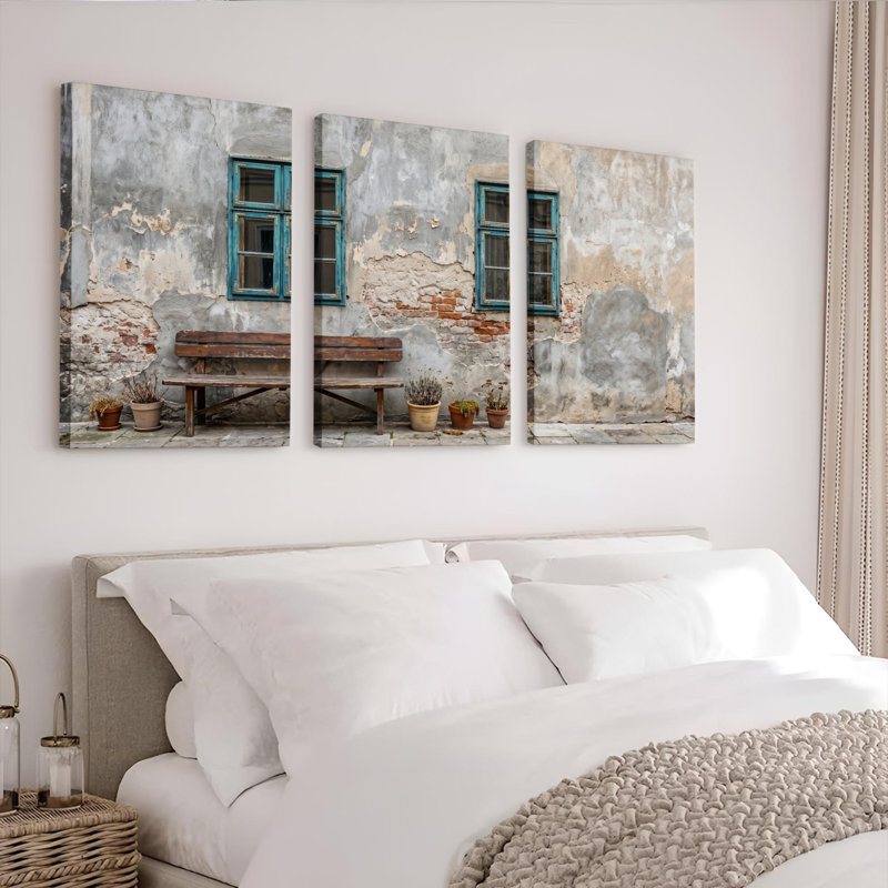 Ensemble de 3 tableaux rustiques sur toile tendue, pour la décoration du salon et de la chambre., 2030