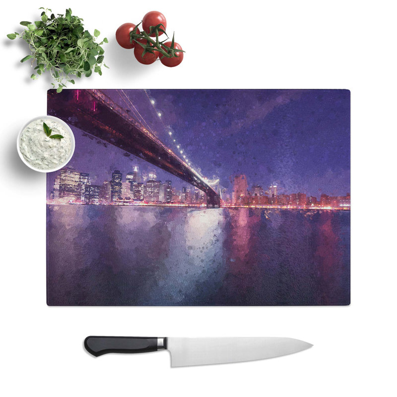 Tempered Glass Brooklyn Bridge in New York City Chopping Board, 28.5 cm W x 20 cm L