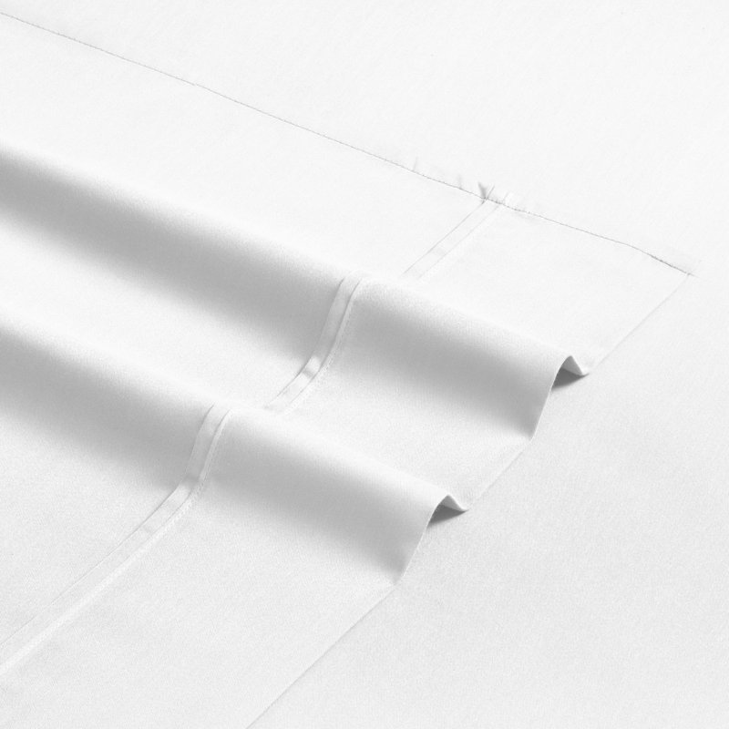 Ensemble de draps en mélange de coton 1500 fils Superior, Blanc, Ensemble de draps pour grand lit avec 2 taies d'or
