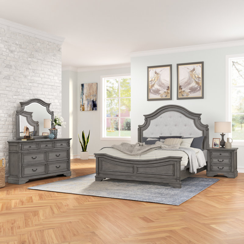 Ensemble de chambre Azoriah, 4 Pcs: Mirror, Bed, Nightstand, Dresser, Très grand