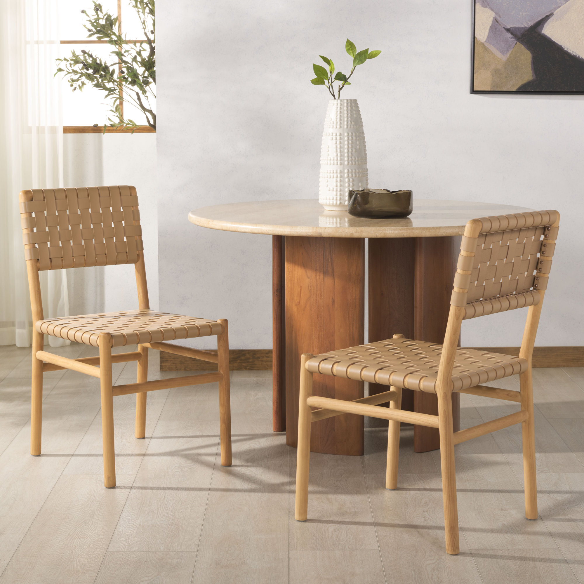 Jeremiah Woven Leather Dining Chair, Tan