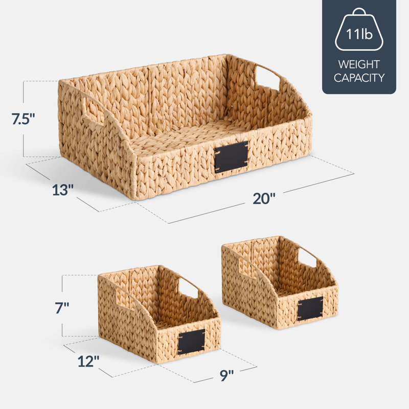  Hyacinth Angled Pantry Storage Baskets W/ Handles, Chalkboard & Marker (Set Of 3) - Natural, Natural