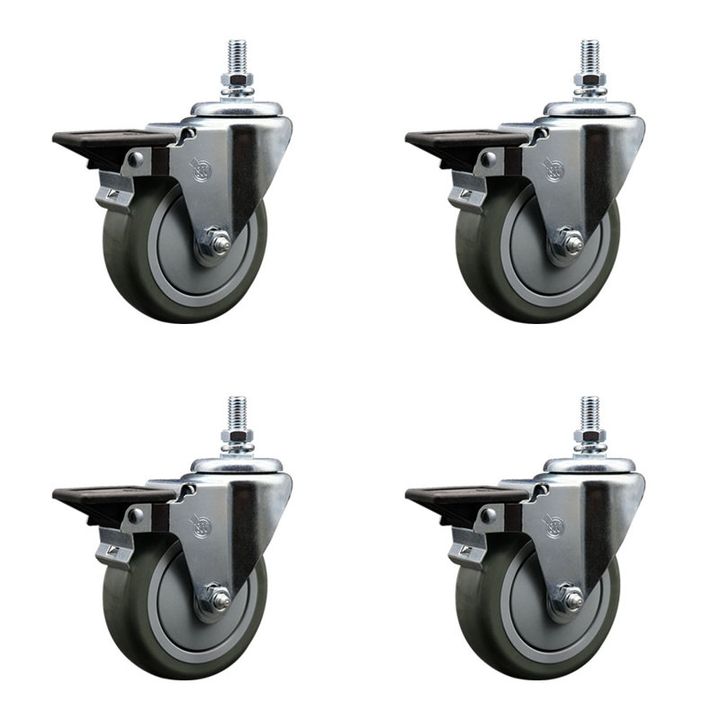 Polyurethane Wheel Swivel 12mm Threaded Stem Caster with Brake
